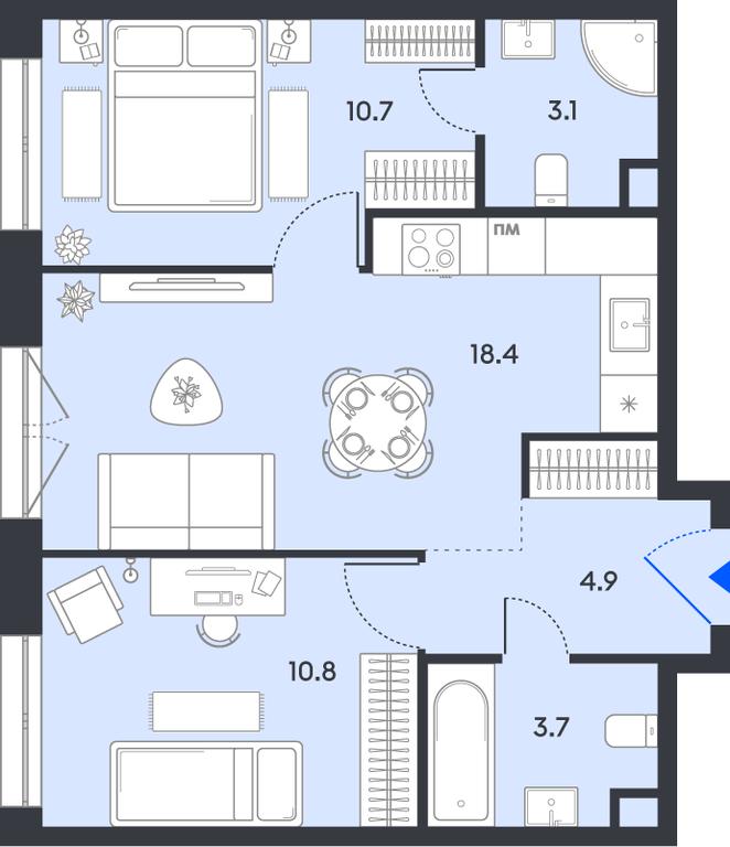 2-BD Apartment Sale, 51.6平方米 at balance, Ryazansky Avenue, Moscow, Russia #1