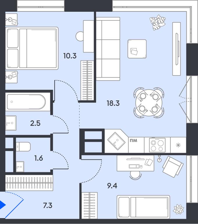 2-BD Apartment Sale, 49.4平方米 at balance, Ryazansky Avenue, Moscow, Russia #1