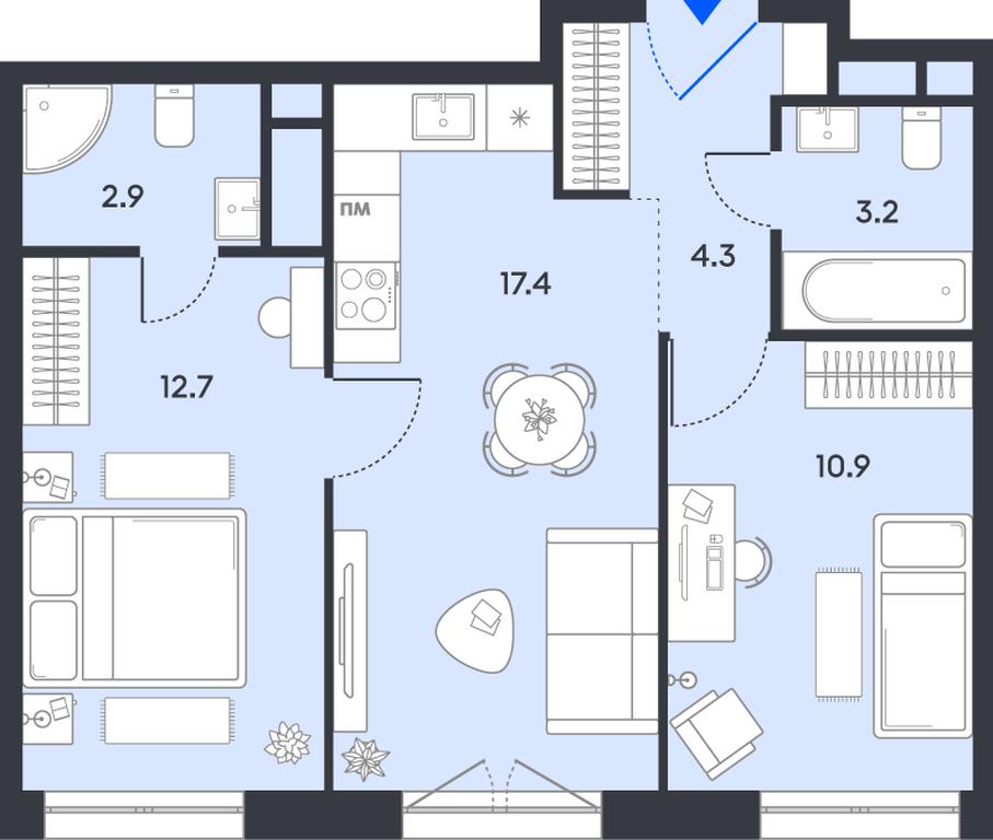 2-BD Apartment Sale, 51.4平方米 at balance, Ryazansky Avenue, Moscow, Russia #1