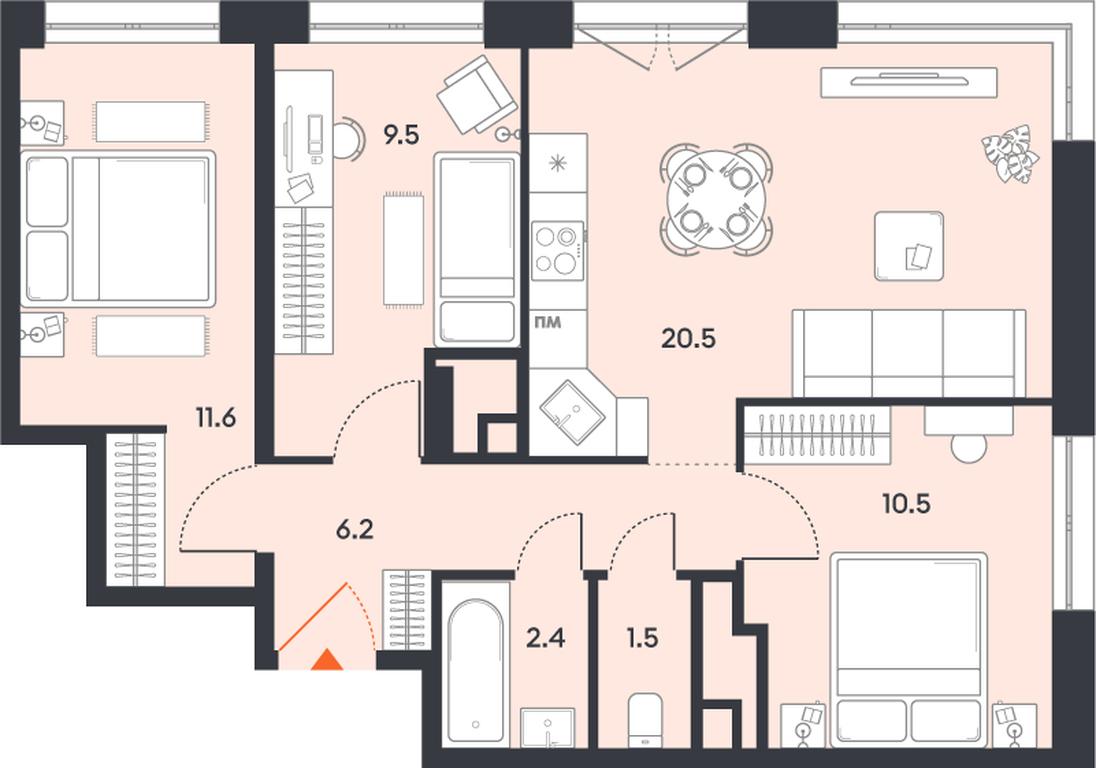 3-BD Apartment Sale, 62.2 sq. m. at balance, Ryazansky Avenue, Moscow, Russia #1 3-BD Apartment Sale, 62.2 sq. m. at balance, Ryazansky Avenue, Moscow, Russia #1