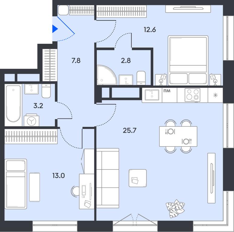 2-BD Apartment Sale, 65.1 sq. m. at balance, Ryazansky Avenue, Moscow, Russia #1