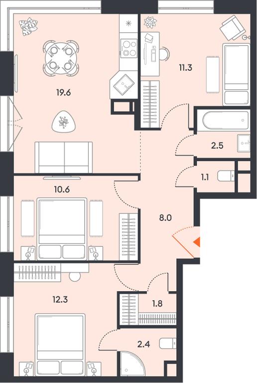 3-BD Apartment Sale, 69.6 sq. m. at balance, Ryazansky Avenue, Moscow, Russia #1
