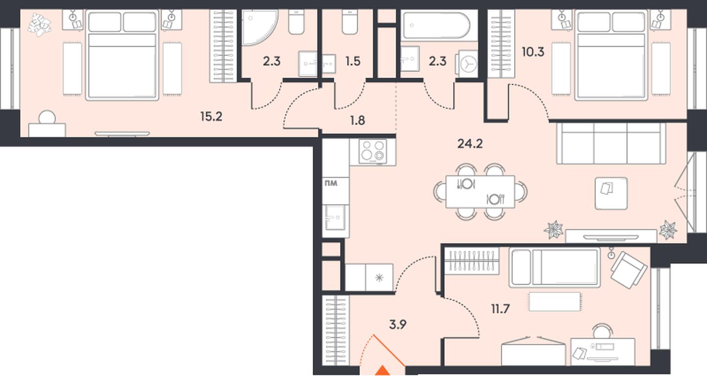 3-BD Apartment Sale, 73.2 sq. m. at balance, Ryazansky Avenue, Moscow, Russia #1