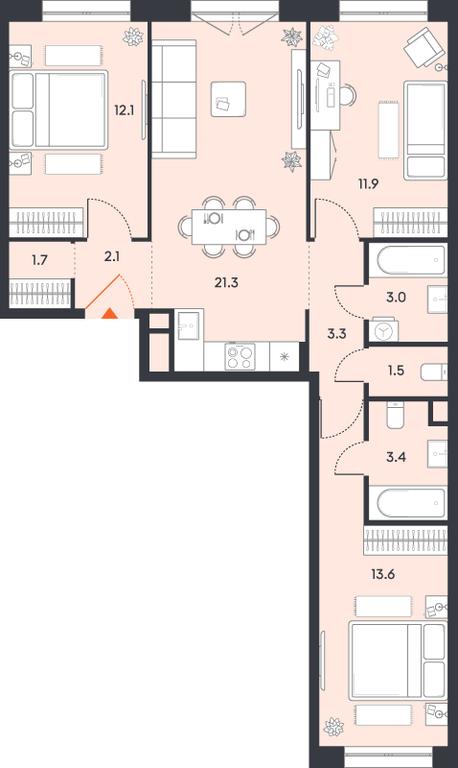 3-BD Apartment Sale, 73.9 sq. m. at balance, Ryazansky Avenue, Moscow, Russia #1