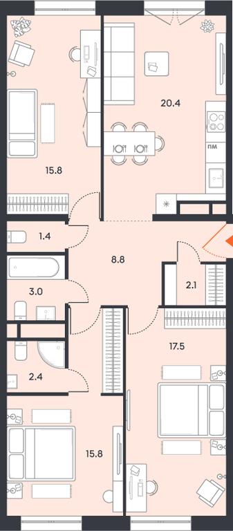3-BD Apartment Sale, 87.2 sq. m. at balance, Ryazansky Avenue, Moscow, Russia #1