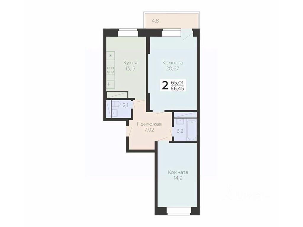 1-BD Apartment Sale, 66.45 sq. m. at Art-kvartal Onegin, Sadovaya Street, 3к1, Krasnaya Gorka Microdistrict, Podolsk, Moscow Region, Russia #1