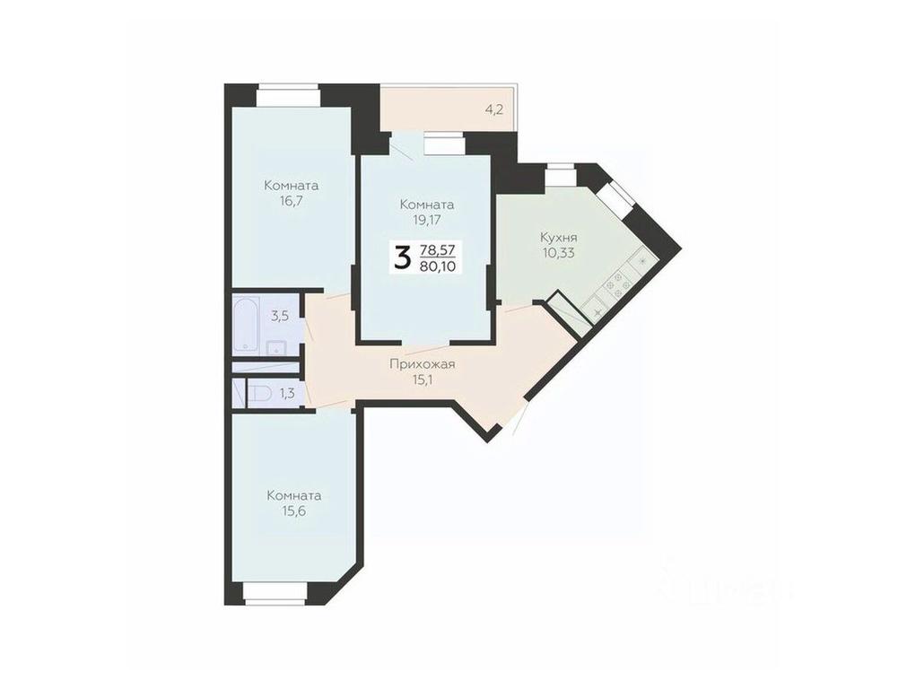 2-BD Apartment Sale, 80.1 sq. m. at Art-kvartal Onegin, Sadovaya Street, 3к1, Krasnaya Gorka Microdistrict, Podolsk, Moscow Region, Russia #1