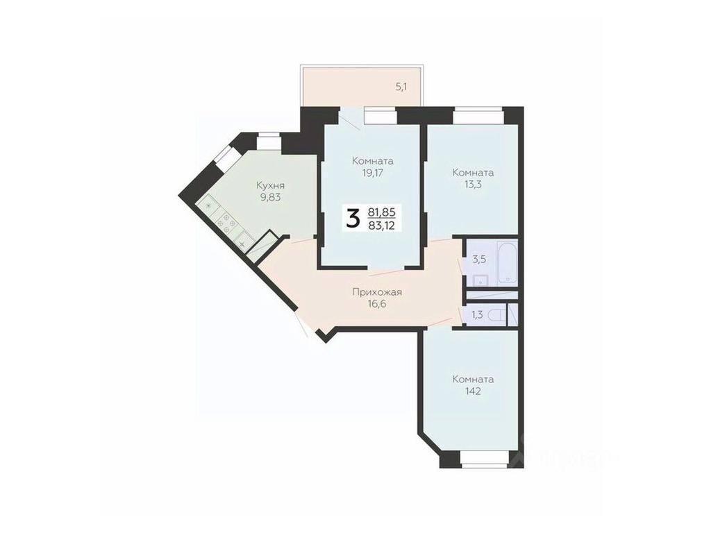 2-BD Apartment Sale, 83.12 sq. m. at Art-kvartal Onegin, Sadovaya Street, 3к1, Krasnaya Gorka Microdistrict, Podolsk, Moscow Region, Russia #1