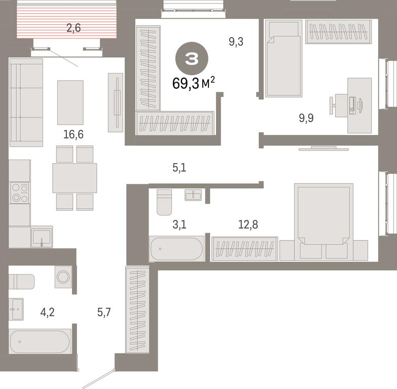 3-BD Apartment Sale, 69.3平方米 at Kvartal Metronom, Tagilskaya Street, Moscow, Russia #1