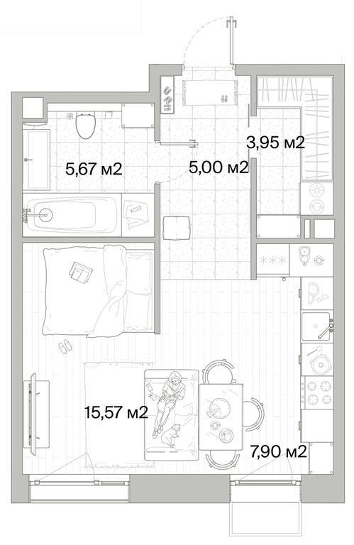 1-BD Apartment Sale, 38.09平方米 at Mys, derevnya Likino, Odintsovskiy Urban District, Moscow Region, Russia #1