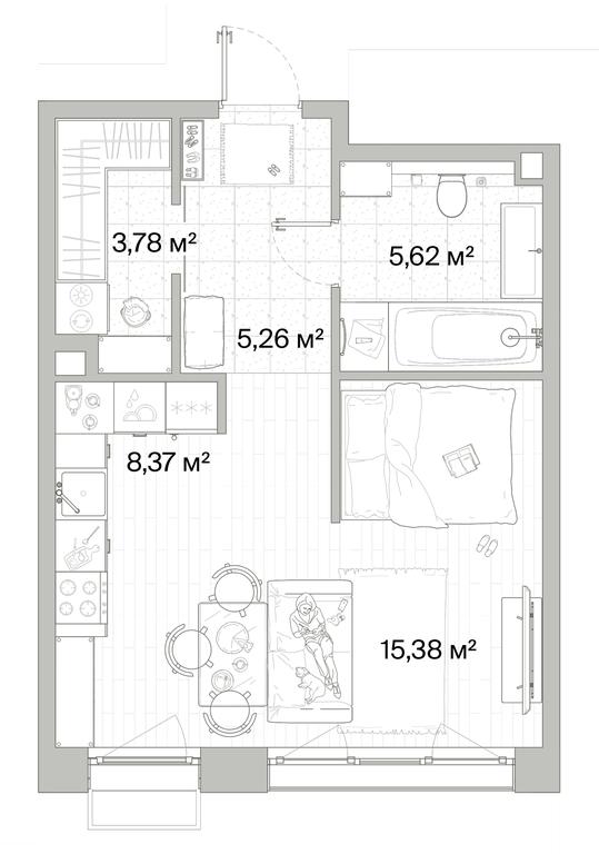 1-BD Apartment Sale, 38.41平方米 at Mys, derevnya Likino, Odintsovskiy Urban District, Moscow Region, Russia #1