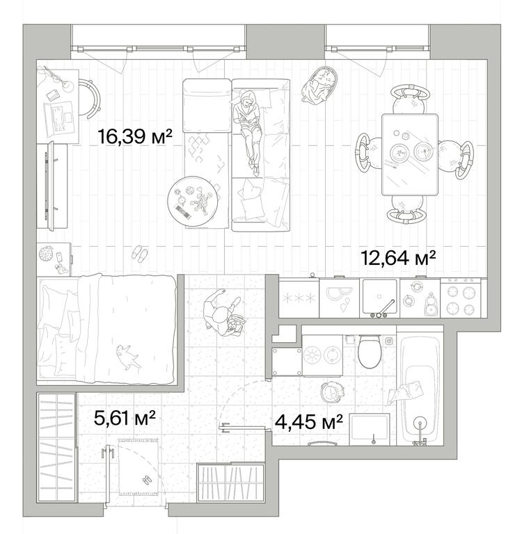 1-BD Apartment Sale, 39.09 sq. m. at Mys, derevnya Likino, Odintsovskiy Urban District, Moscow Region, Russia #1