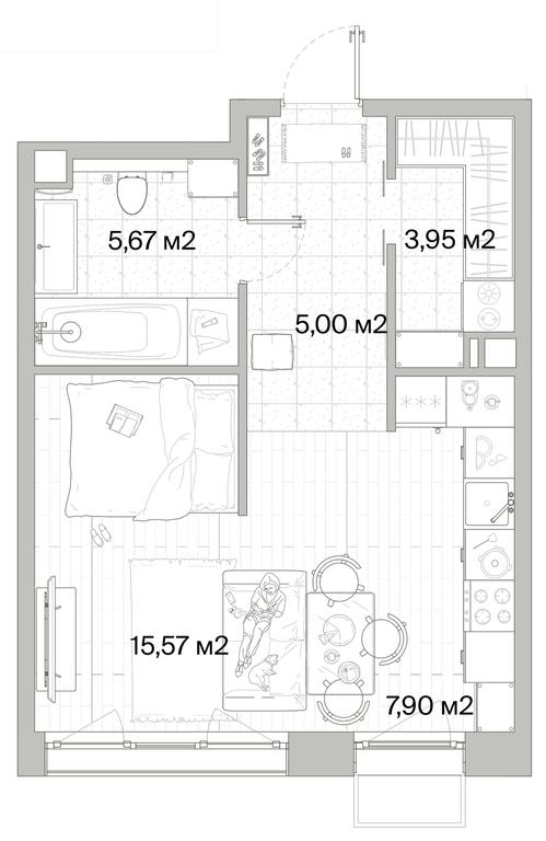 1-BD Apartment Sale, 38.09平方米 at Mys, derevnya Likino, Odintsovskiy Urban District, Moscow Region, Russia #1