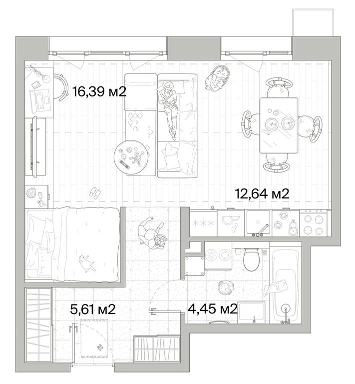 1-BD Apartment Sale, 39.09平方米 at Mys, derevnya Likino, Odintsovskiy Urban District, Moscow Region, Russia #1