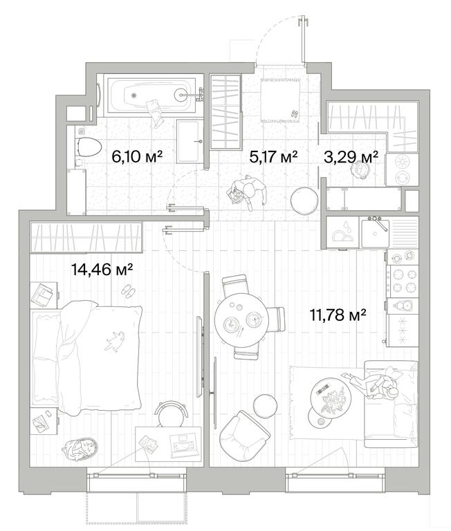 1-BD Apartment Sale, 46.91平方米 at Mys, derevnya Likino, Odintsovskiy Urban District, Moscow Region, Russia #1