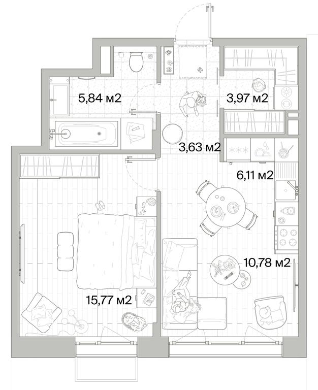 1-BD Apartment Sale, 46.1平方米 at Mys, derevnya Likino, Odintsovskiy Urban District, Moscow Region, Russia #1 1-BD Apartment Sale, 46.1平方米 at Mys, derevnya Likino, Odintsovskiy Urban District, Moscow Region, Russia #1