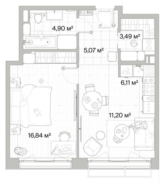 1-BD Apartment Sale, 47.61平方米 at Mys, derevnya Likino, Odintsovskiy Urban District, Moscow Region, Russia #1