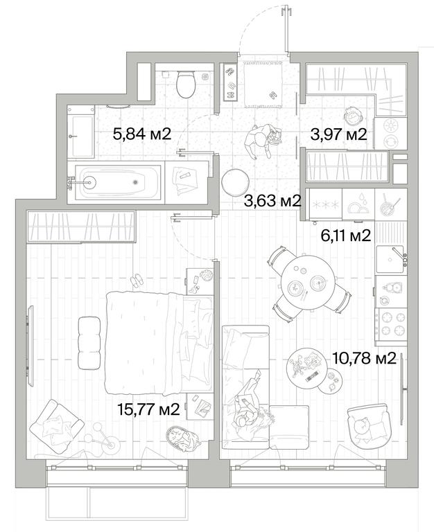 1-BD Apartment Sale, 46.1平方米 at Mys, derevnya Likino, Odintsovskiy Urban District, Moscow Region, Russia #1