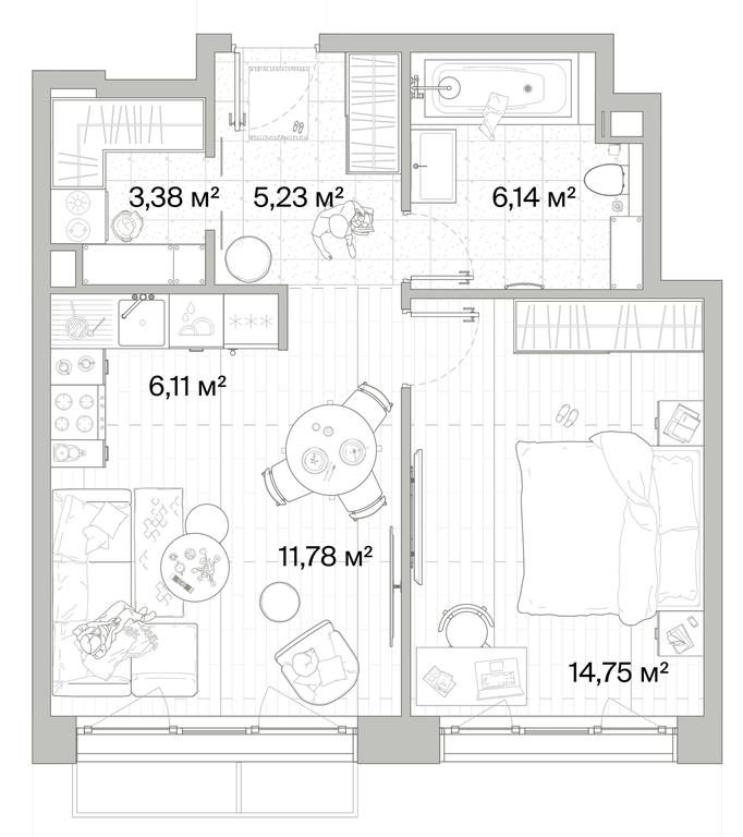 1-BD Apartment Sale, 47.39平方米 at Mys, derevnya Likino, Odintsovskiy Urban District, Moscow Region, Russia #1 1-BD Apartment Sale, 47.39平方米 at Mys, derevnya Likino, Odintsovskiy Urban District, Moscow Region, Russia #1