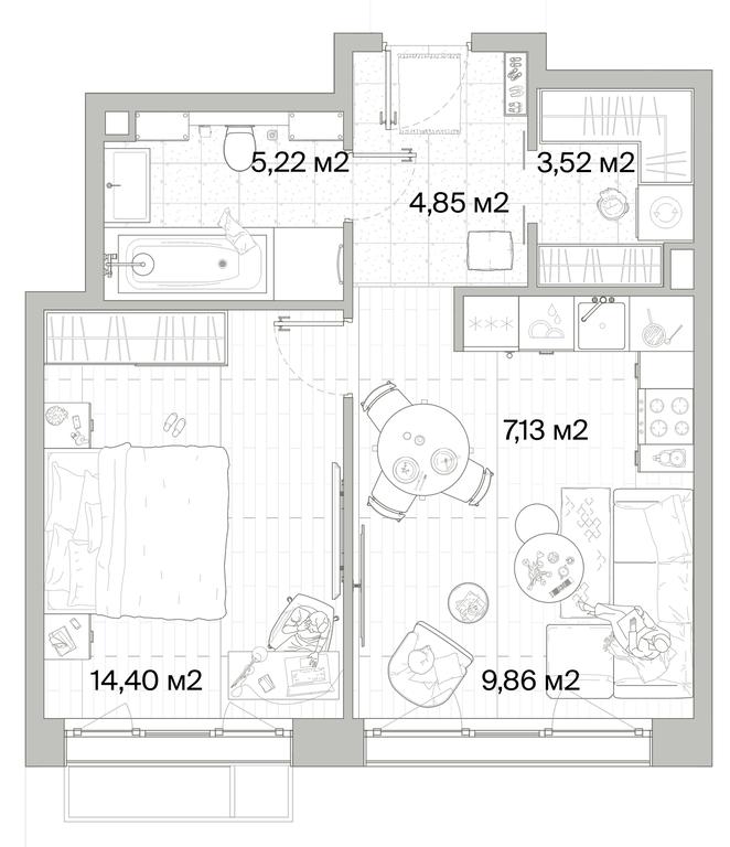 1-BD Apartment Sale, 44.98平方米 at Mys, derevnya Likino, Odintsovskiy Urban District, Moscow Region, Russia #1