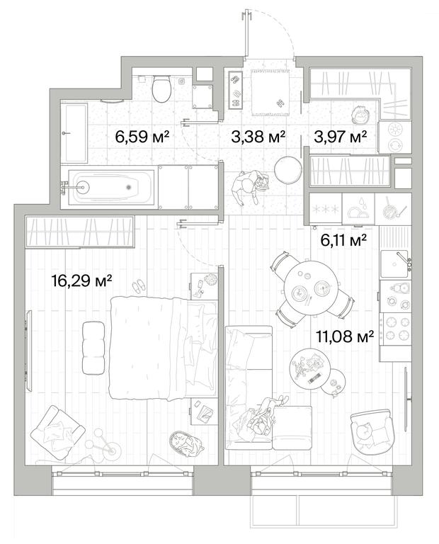 1-BD Apartment Sale, 47.42平方米 at Mys, derevnya Likino, Odintsovskiy Urban District, Moscow Region, Russia #1