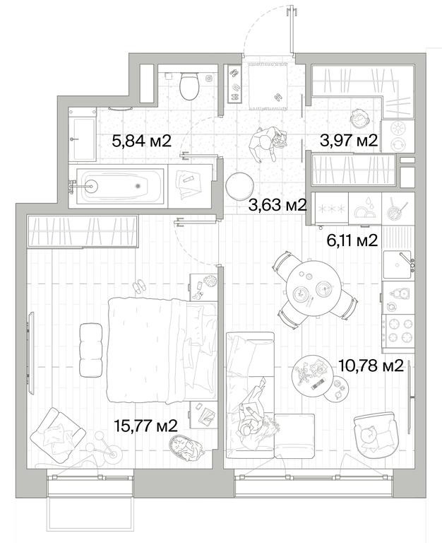 1-BD Apartment Sale, 46.1平方米 at Mys, derevnya Likino, Odintsovskiy Urban District, Moscow Region, Russia #1 1-BD Apartment Sale, 46.1平方米 at Mys, derevnya Likino, Odintsovskiy Urban District, Moscow Region, Russia #1