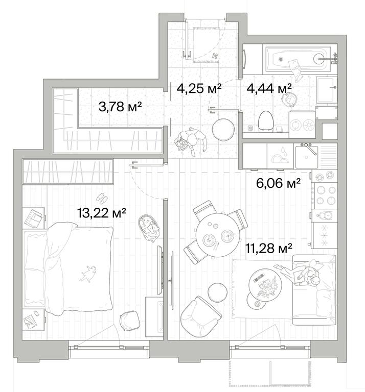 1-BD Apartment Sale, 43.03平方米 at Mys, derevnya Likino, Odintsovskiy Urban District, Moscow Region, Russia #1