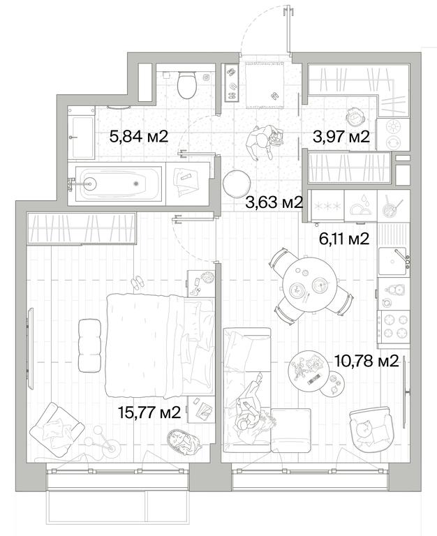 1-BD Apartment Sale, 46.1平方米 at Mys, derevnya Likino, Odintsovskiy Urban District, Moscow Region, Russia #1 1-BD Apartment Sale, 46.1平方米 at Mys, derevnya Likino, Odintsovskiy Urban District, Moscow Region, Russia #1