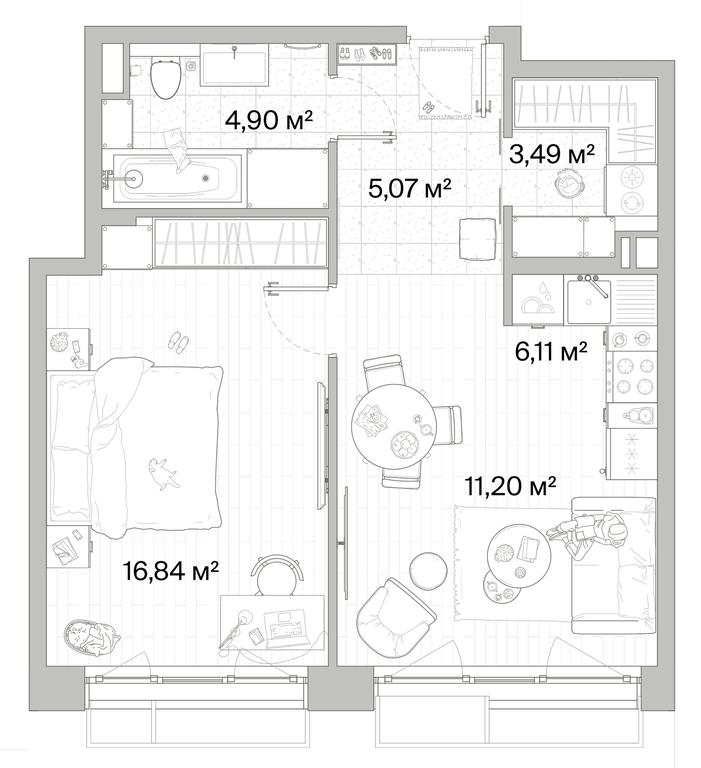 1-BD Apartment Sale, 47.61 sq. m. at Mys, derevnya Likino, Odintsovskiy Urban District, Moscow Region, Russia #1 1-BD Apartment Sale, 47.61 sq. m. at Mys, derevnya Likino, Odintsovskiy Urban District, Moscow Region, Russia #1
