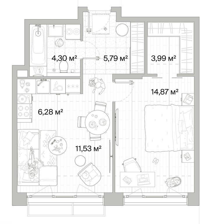 1-BD Apartment Sale, 46.76 sq. m. at Mys, derevnya Likino, Odintsovskiy Urban District, Moscow Region, Russia #1
