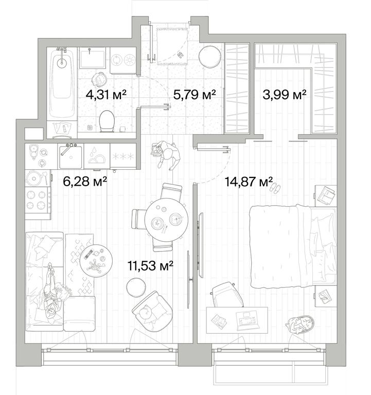 1-BD Apartment Sale, 46.77 sq. m. at Mys, derevnya Likino, Odintsovskiy Urban District, Moscow Region, Russia #1 1-BD Apartment Sale, 46.77 sq. m. at Mys, derevnya Likino, Odintsovskiy Urban District, Moscow Region, Russia #1