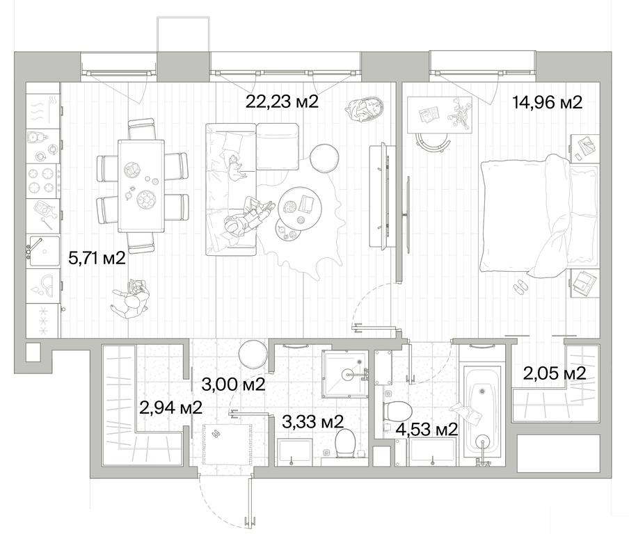 1-BD Apartment Sale, 58.75 sq. m. at Mys, derevnya Likino, Odintsovskiy Urban District, Moscow Region, Russia #1