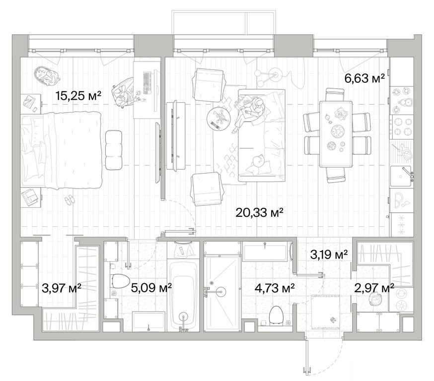 1-BD Apartment Sale, 62.16平方米 at Mys, derevnya Likino, Odintsovskiy Urban District, Moscow Region, Russia #1