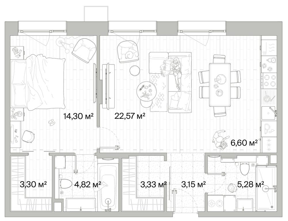 1-BD Apartment Sale, 63.35 sq. m. at Mys, derevnya Likino, Odintsovskiy Urban District, Moscow Region, Russia #1 1-BD Apartment Sale, 63.35 sq. m. at Mys, derevnya Likino, Odintsovskiy Urban District, Moscow Region, Russia #1