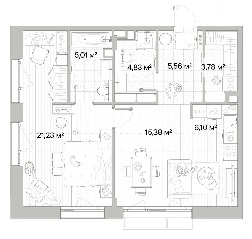 1-BD Apartment Sale, 61.89平方米 at Mys, derevnya Likino, Odintsovskiy Urban District, Moscow Region, Russia #1