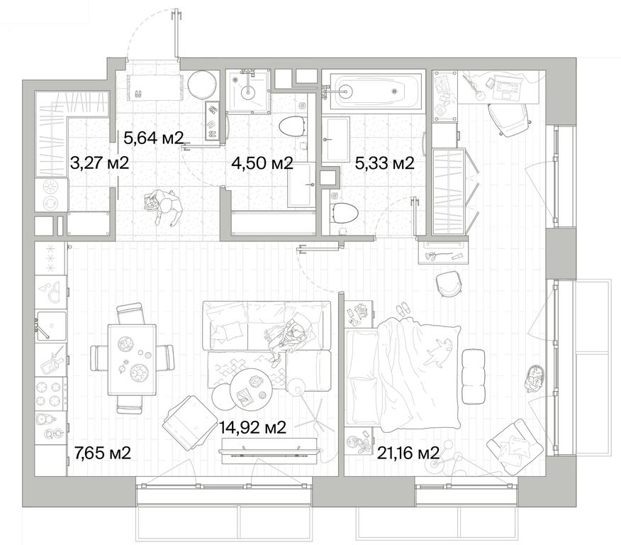 1-BD Apartment Sale, 62.47 sq. m. at Mys, derevnya Likino, Odintsovskiy Urban District, Moscow Region, Russia #1