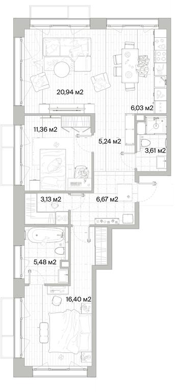 2-BD Apartment Sale, 78.86 sq. m. at Mys, derevnya Likino, Odintsovskiy Urban District, Moscow Region, Russia #1