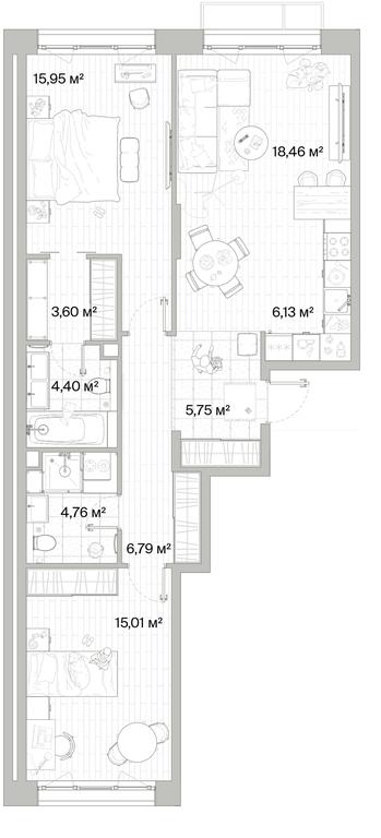 2-BD Apartment Sale, 80.85平方米 at Mys, derevnya Likino, Odintsovskiy Urban District, Moscow Region, Russia #1