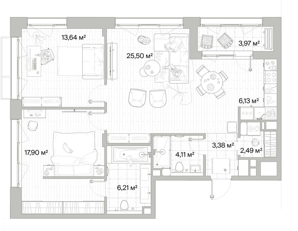 2-BD Apartment Sale, 81.34 sq. m. at Mys, derevnya Likino, Odintsovskiy Urban District, Moscow Region, Russia #1