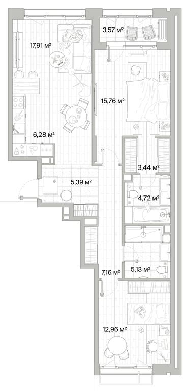 2-BD Apartment Sale, 80.53 sq. m. at Mys, derevnya Likino, Odintsovskiy Urban District, Moscow Region, Russia #1 2-BD Apartment Sale, 80.53 sq. m. at Mys, derevnya Likino, Odintsovskiy Urban District, Moscow Region, Russia #1