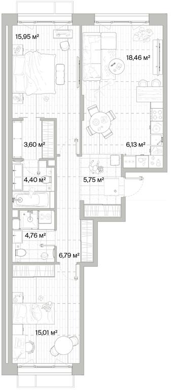 2-BD Apartment Sale, 80.85 sq. m. at Mys, derevnya Likino, Odintsovskiy Urban District, Moscow Region, Russia #1
