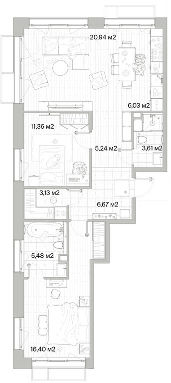 2-BD Apartment Sale, 78.86 sq. m. at Mys, derevnya Likino, Odintsovskiy Urban District, Moscow Region, Russia #1 2-BD Apartment Sale, 78.86 sq. m. at Mys, derevnya Likino, Odintsovskiy Urban District, Moscow Region, Russia #1