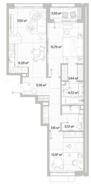 2-BD Apartment Sale, 80.55平方米 at Mys, derevnya Likino, Odintsovskiy Urban District, Moscow Region, Russia #1 2-BD Apartment Sale, 80.55平方米 at Mys, derevnya Likino, Odintsovskiy Urban District, Moscow Region, Russia #1