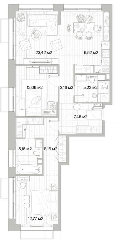 2-BD Apartment Sale, 83.96平方米 at Mys, derevnya Likino, Odintsovskiy Urban District, Moscow Region, Russia #1
