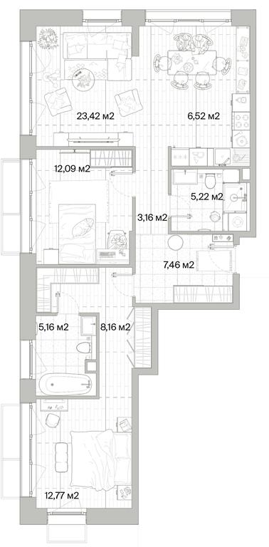 2-BD Apartment Sale, 83.96平方米 at Mys, derevnya Likino, Odintsovskiy Urban District, Moscow Region, Russia #1