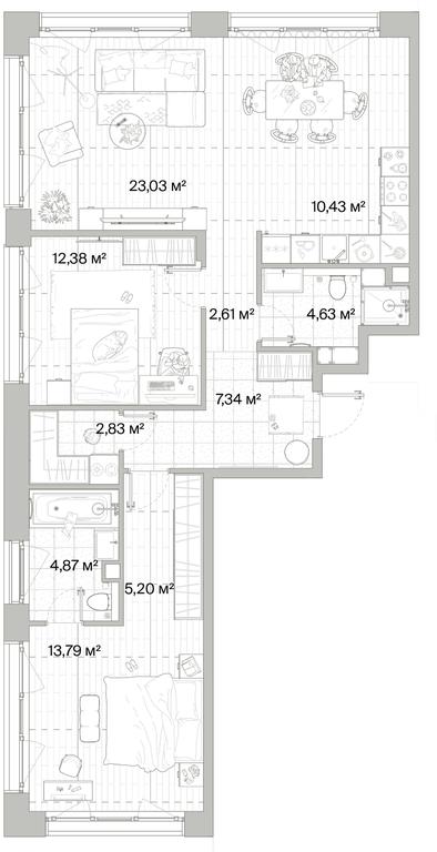 2-BD Apartment Sale, 87.11平方米 at Mys, derevnya Likino, Odintsovskiy Urban District, Moscow Region, Russia #1