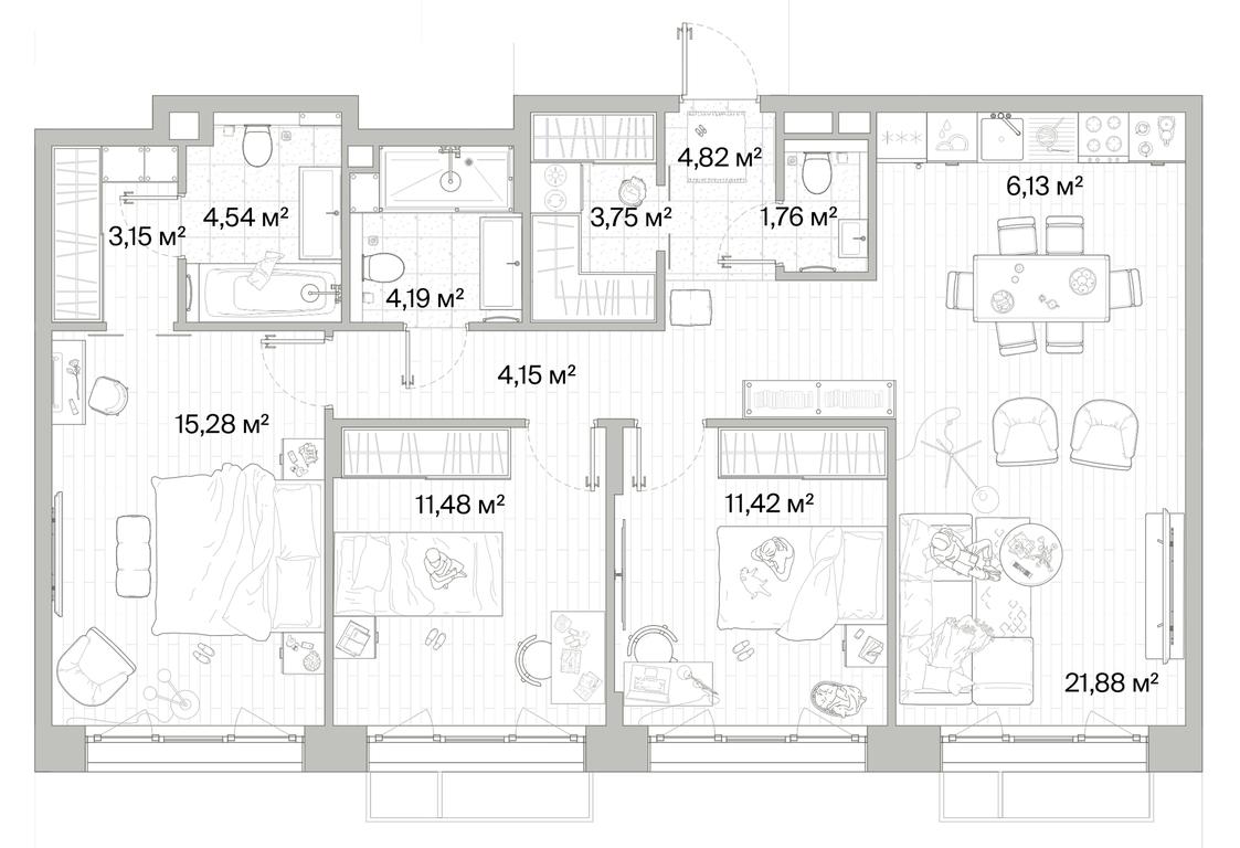 3-BD Apartment Sale, 92.55 sq. m. at Mys, derevnya Likino, Odintsovskiy Urban District, Moscow Region, Russia #1