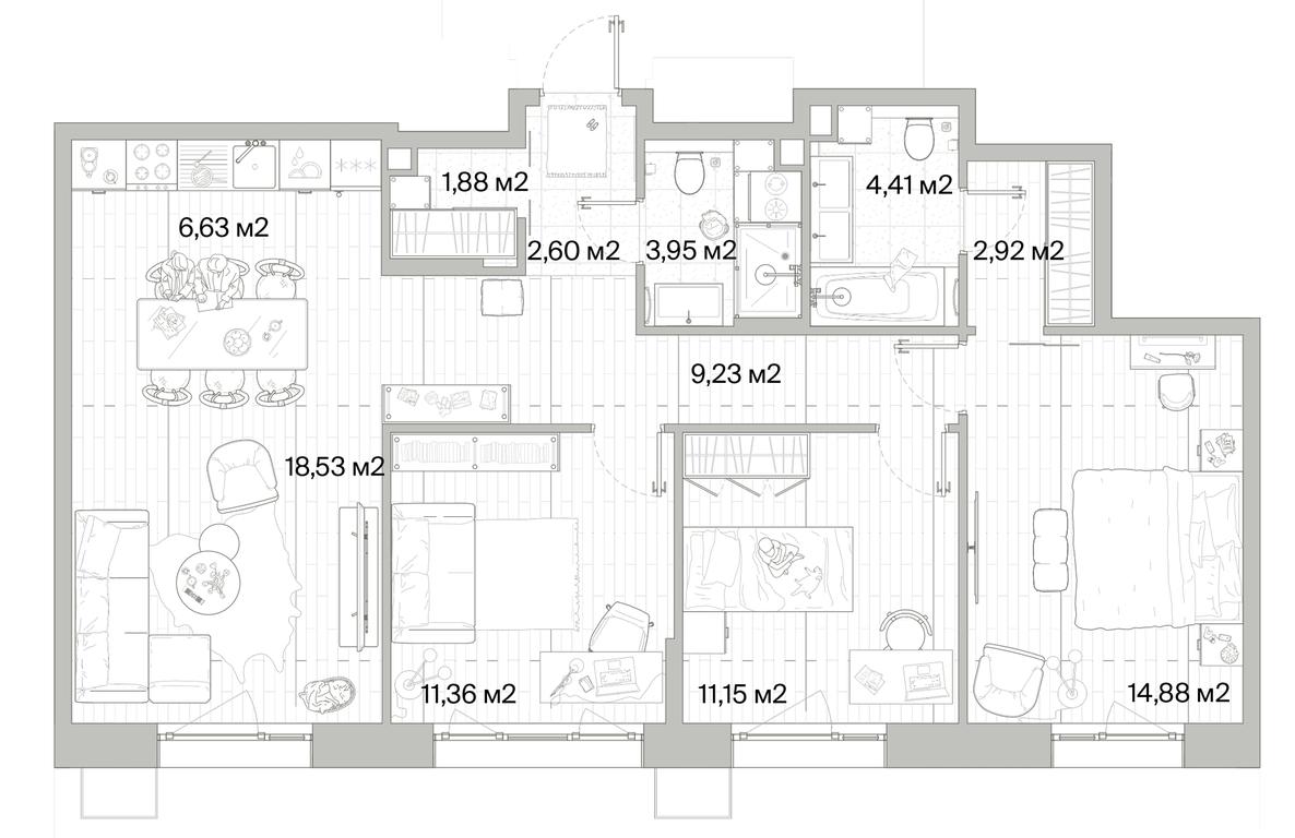 3-BD Apartment Sale, 87.54 sq. m. at Mys, derevnya Likino, Odintsovskiy Urban District, Moscow Region, Russia #1