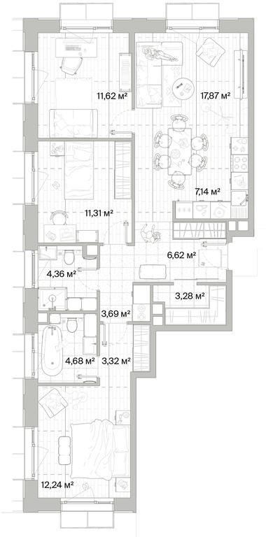 3-BD Apartment Sale, 86.13 sq. m. at Mys, derevnya Likino, Odintsovskiy Urban District, Moscow Region, Russia #1 3-BD Apartment Sale, 86.13 sq. m. at Mys, derevnya Likino, Odintsovskiy Urban District, Moscow Region, Russia #1