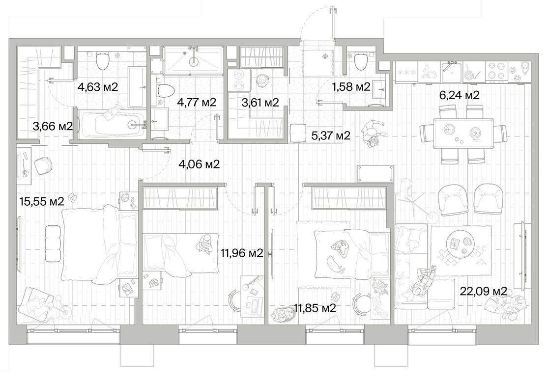 3-BD Apartment Sale, 95.37 sq. m. at Mys, derevnya Likino, Odintsovskiy Urban District, Moscow Region, Russia #1 3-BD Apartment Sale, 95.37 sq. m. at Mys, derevnya Likino, Odintsovskiy Urban District, Moscow Region, Russia #1